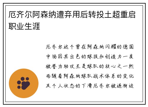厄齐尔阿森纳遭弃用后转投土超重启职业生涯