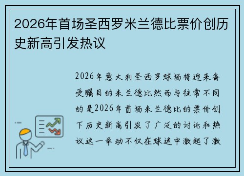 2026年首场圣西罗米兰德比票价创历史新高引发热议